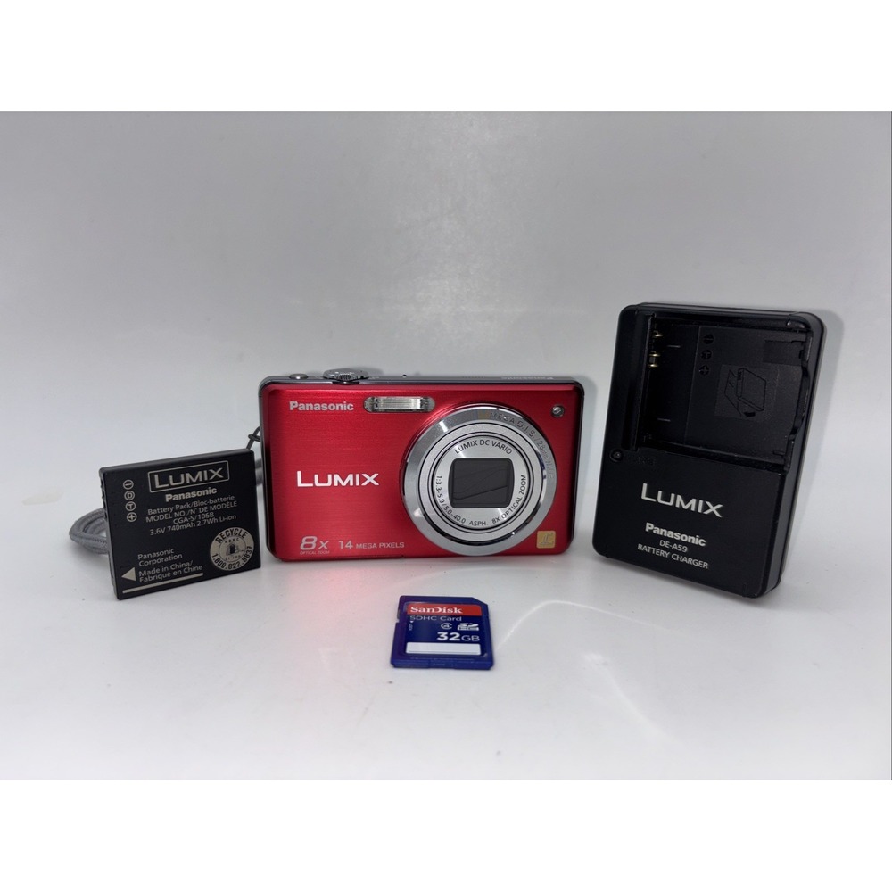 Panasonic LUMIX DMC-FH20 Red Compact Digital Camera 14.1MP- TESTED